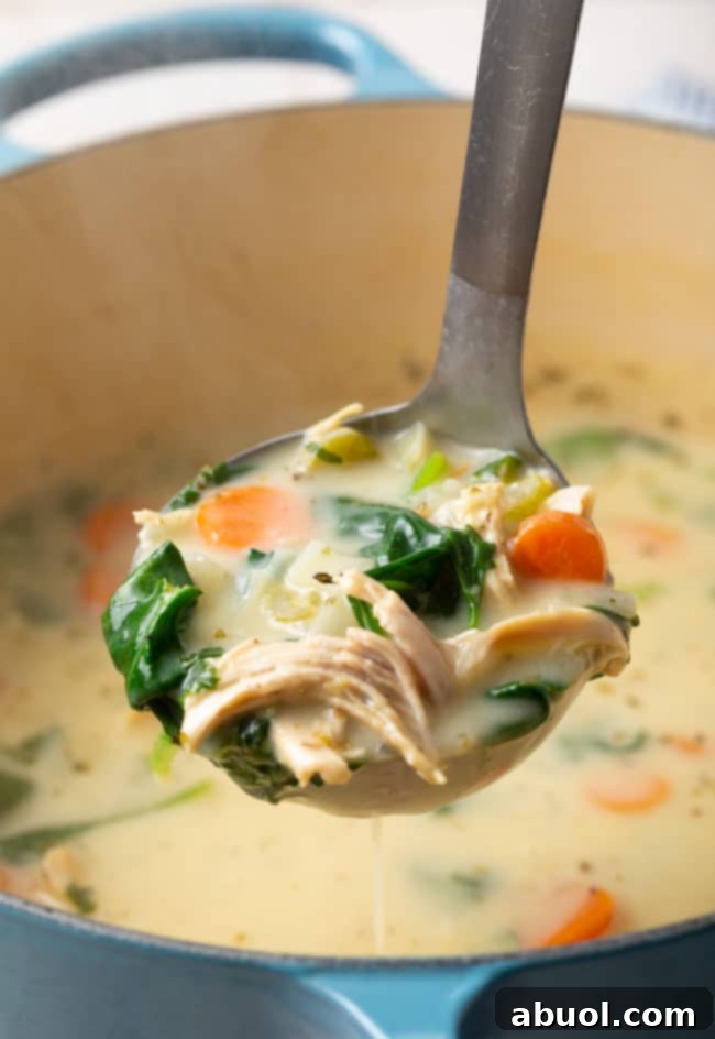 Velvety Lemon Chicken & Spinach Soup 10 Creamy Chicken Soup with Lemon Recipe (Low Carb) #ASpicyPerspective #chicken #soup #chickensoup #creamy #keto #lowcarb #lemon #parmesan #spinach