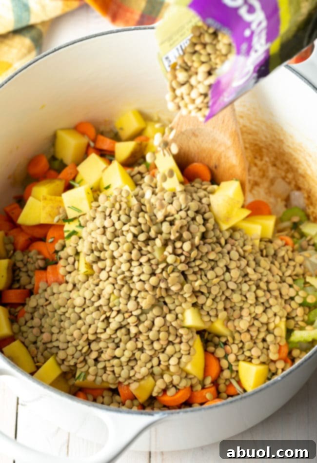 Hearty Tuscan Lentil Soup 6 Adding Lentils