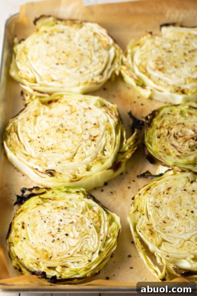 Close-up of perfectly roasted cabbage steaks