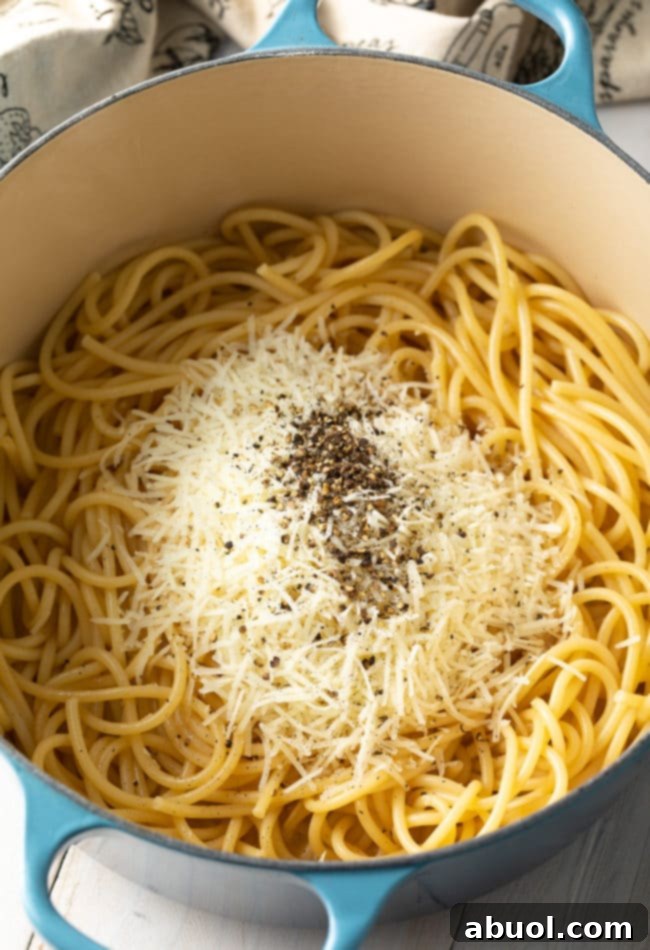 All Cacio e Pepe ingredients assembled in pot before cooking