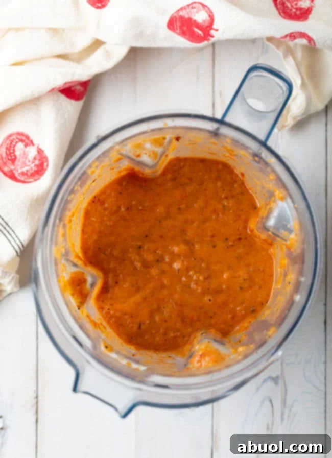 Roasted Tomato and Basil Velvet 8 Tomato soup blended in a blender.
