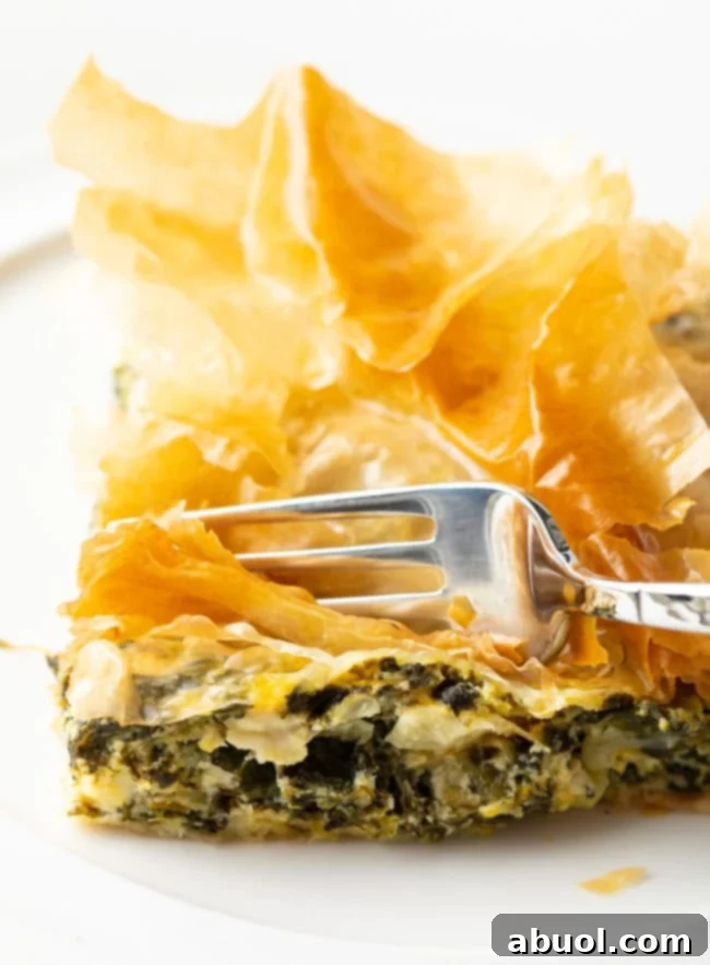 Spinach Pie Recipe - Front view of the crispy layers of this appetizer