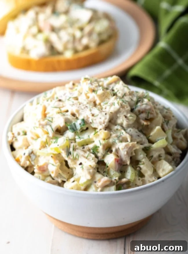Ultimate Southern Chicken Salad Recipe in a white bowl.
