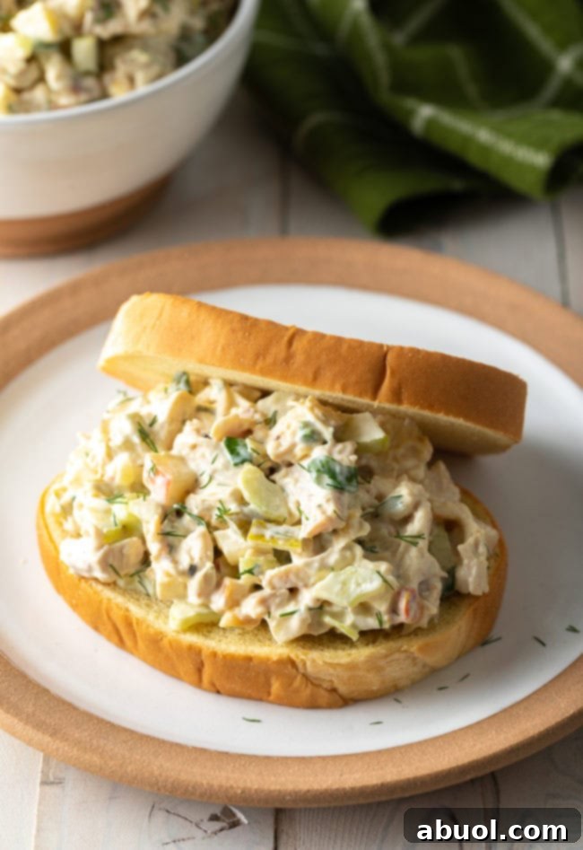Southern Chicken Salad on a sandwich on a plate.