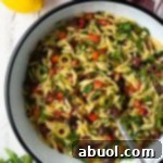A small image of the finished Greek Orzo Pasta Salad.