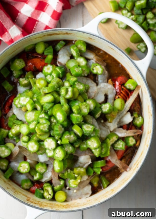 okra, shrimp, Louisiana seasoning for New Orleans Gumbo