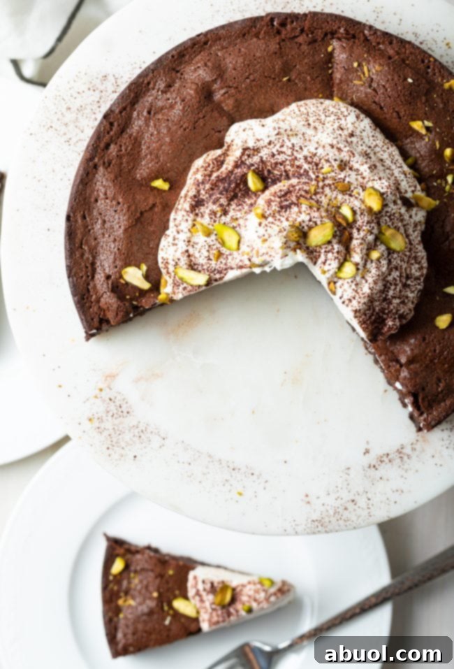 flourless cake overhead shot with slices