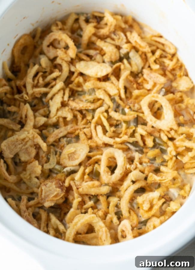 green bean casserole in the slow cooker