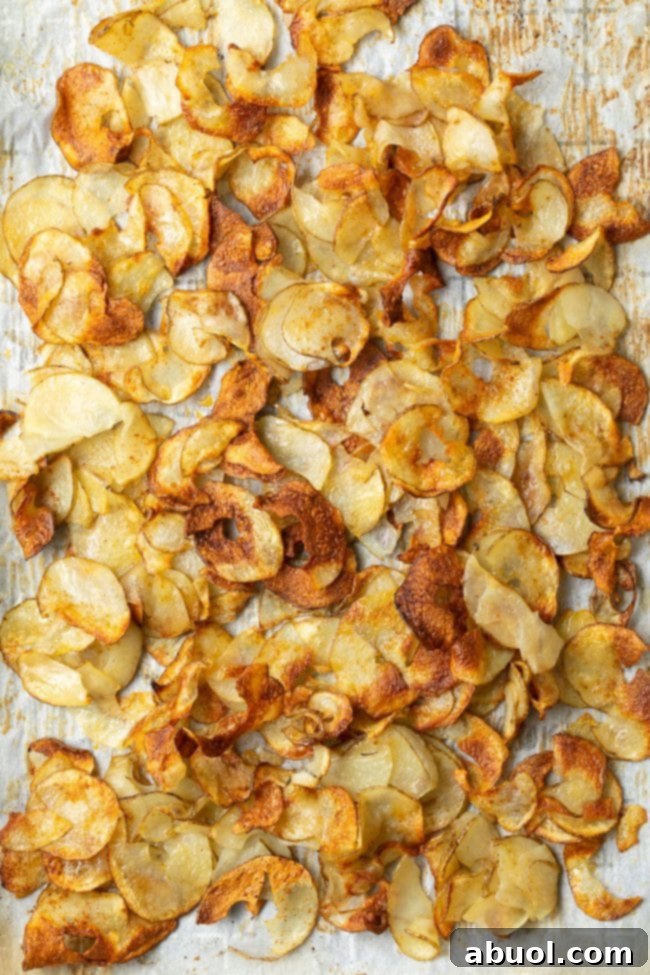 Oven-Baked Crispy Potato Ribbons 2 Crispy roasted potatoes cut into ribbons, piled high and ready to serve.