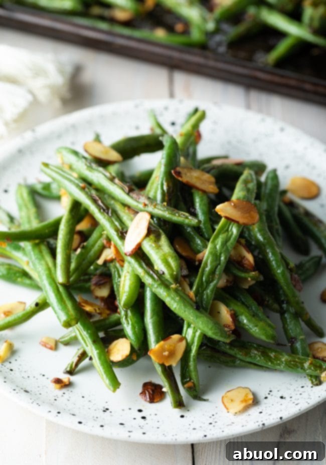 Healthy green beans with almonds plated elegantly for dinner