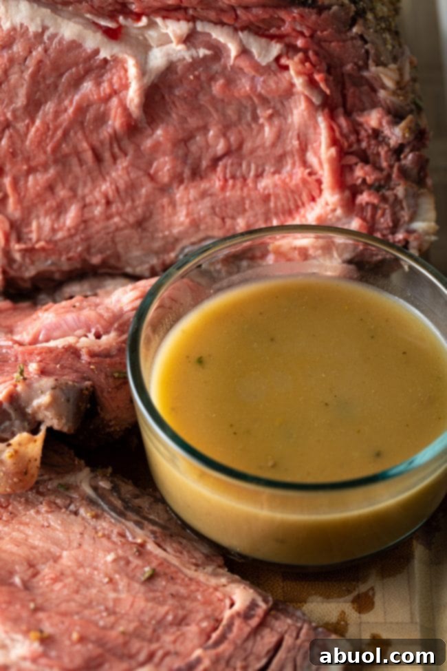 Smoked Prime Rib Perfection 4 homemade au jus with prime rib on the smoker