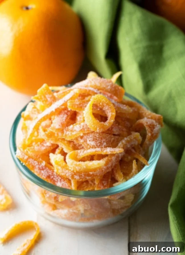 candied orange peel recipe in small bowl