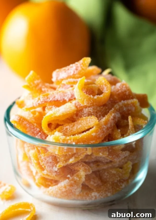 close up of easy candy orange peel in glass bowl