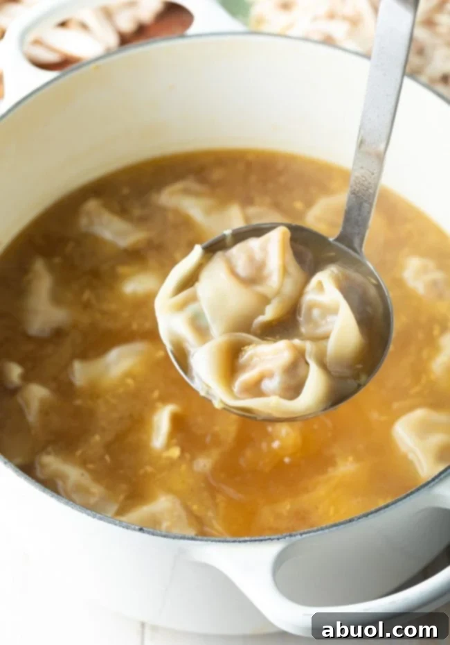 House Special Wonton Soup 13 simmering wonton noodle soup - wontons lifted out of pot