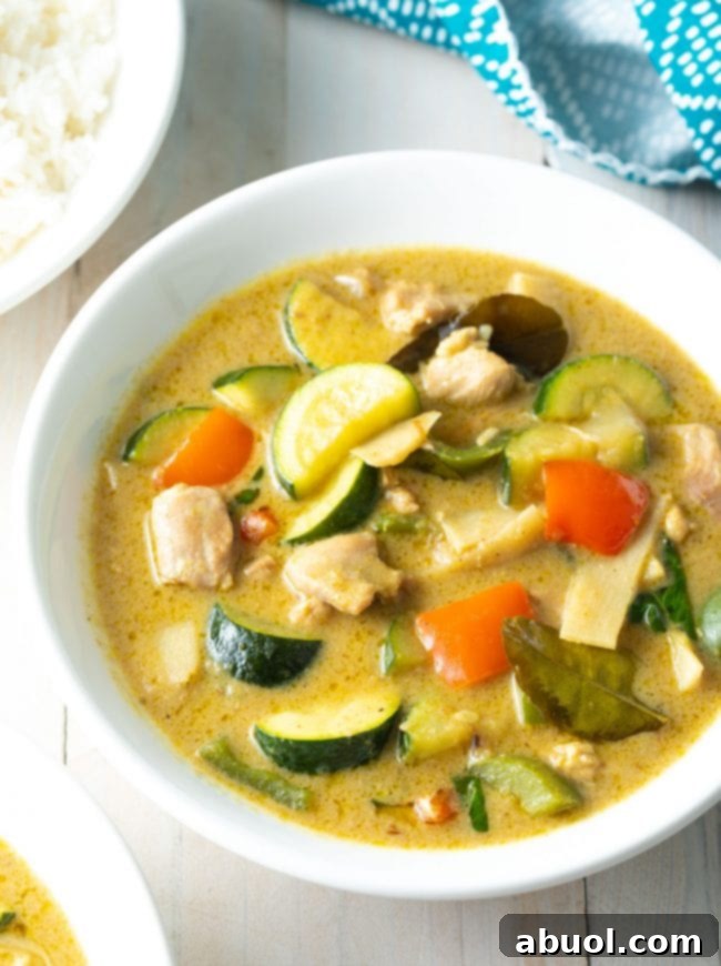 Vibrant Instant Pot Green Curry 11 White bowl full of green curry.