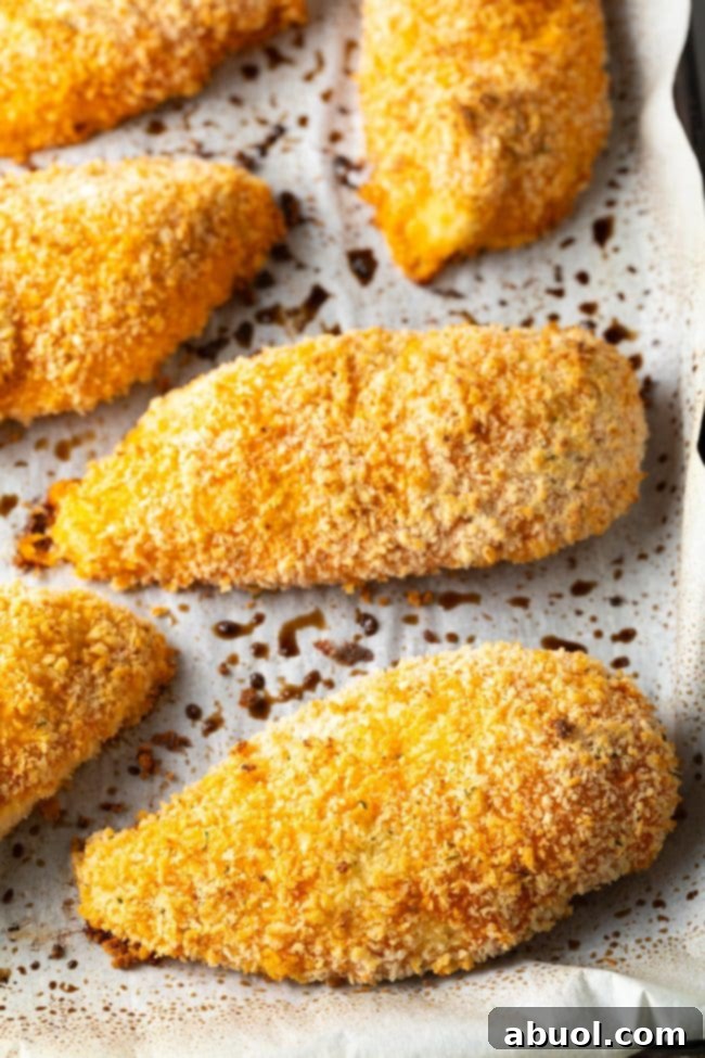 Oven baked buffalo chicken breast, vibrant with a red-orange color after baking, ready to be served.