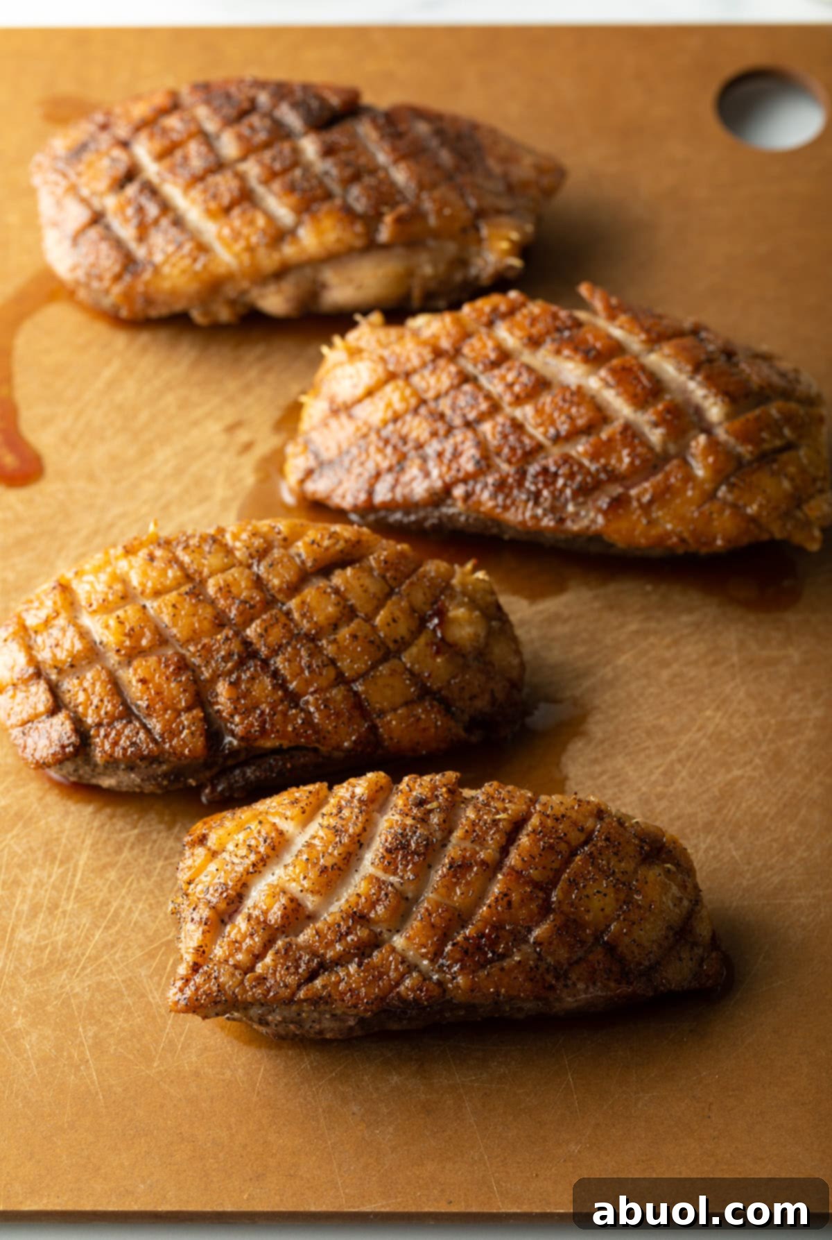 Seared duck breast recipe with perfectly scored crispy fat on top