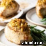 A small image of the finished Apple Baked Stuffed Pork Chops.