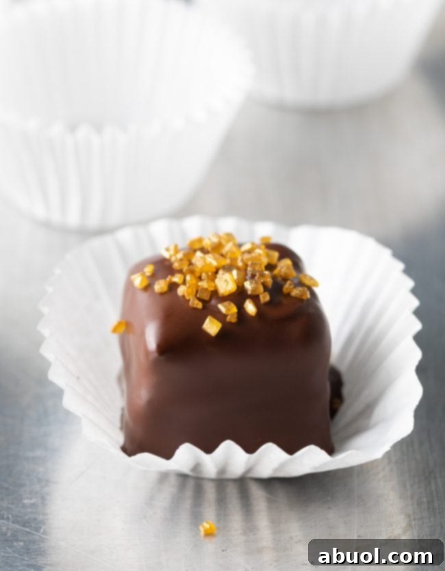 Decadent Chocolate Petit Fours 13 One petit four chocolate cake.