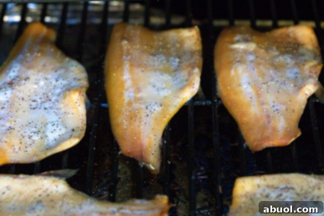 Trout fillet in the smoker. 