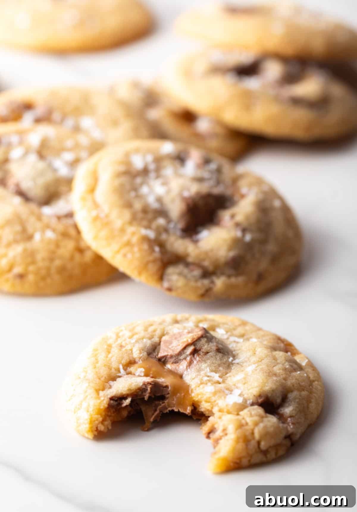 A close-up of a Milky Way cookie with a bite taken out of it.