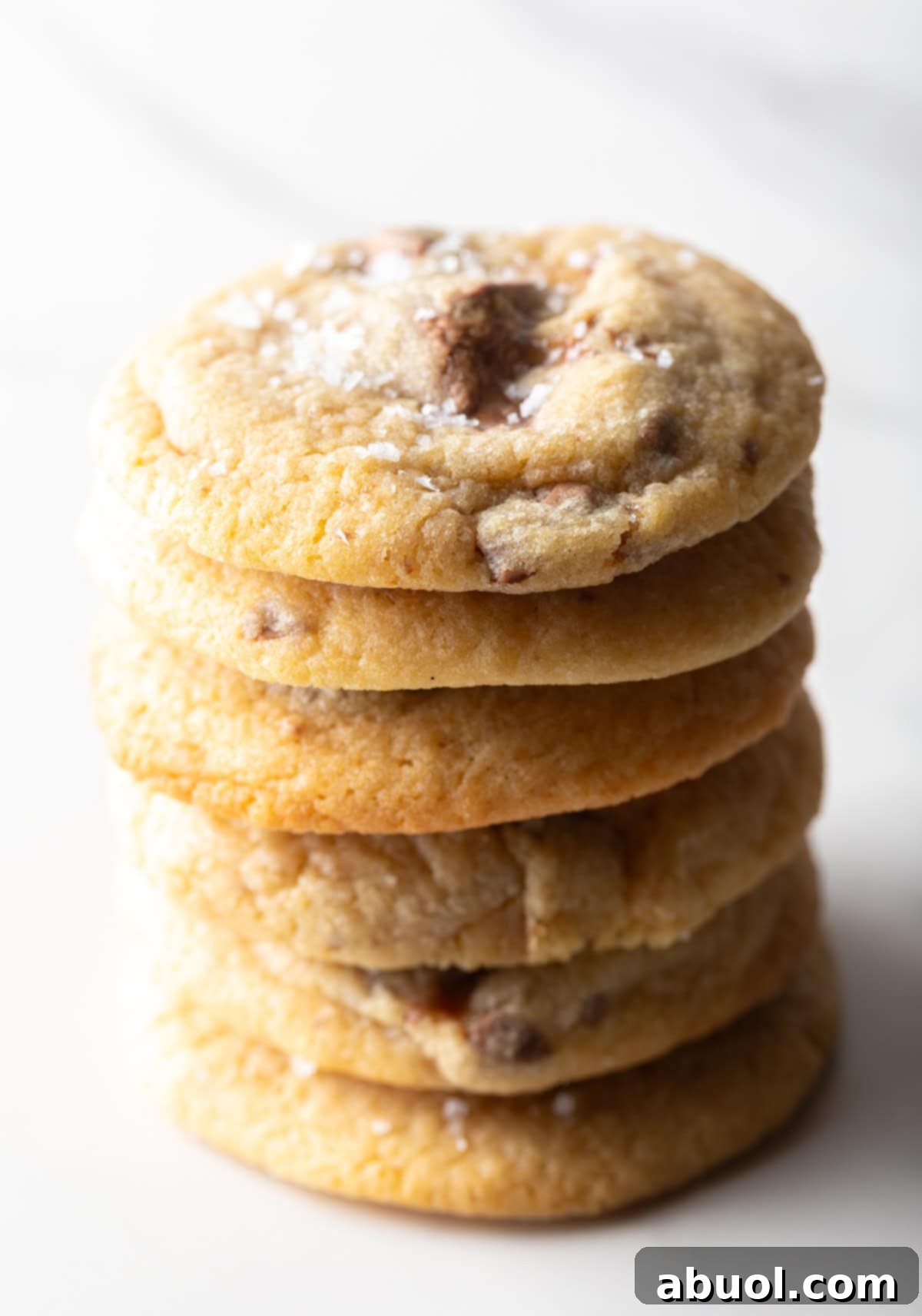A delicious stack of freshly baked candy bar cookies.