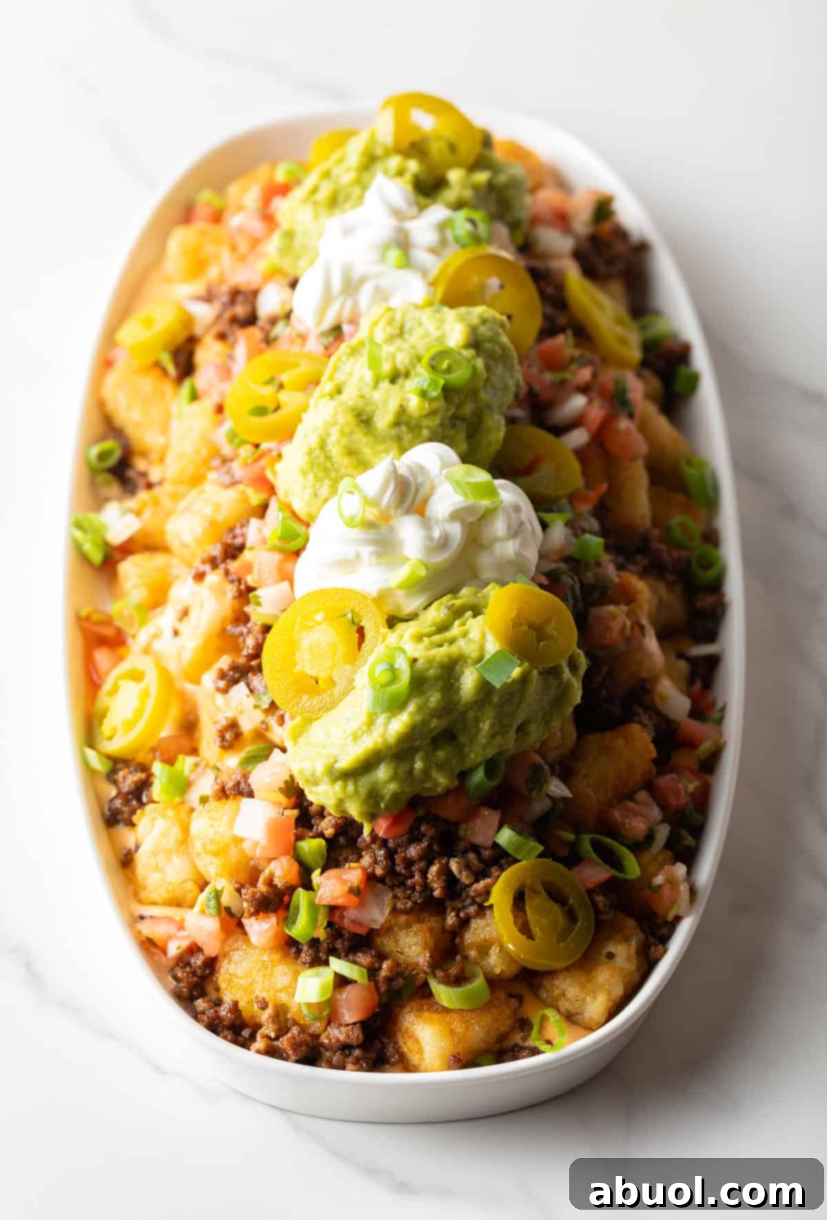 Finished loaded tater tots with all toppings
