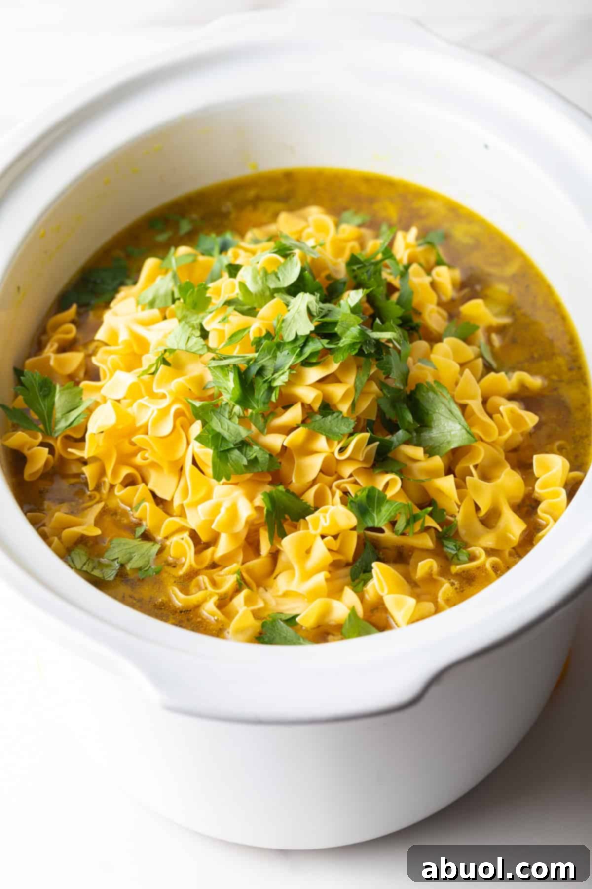 Egg Noodles and Parsley in Crockpot