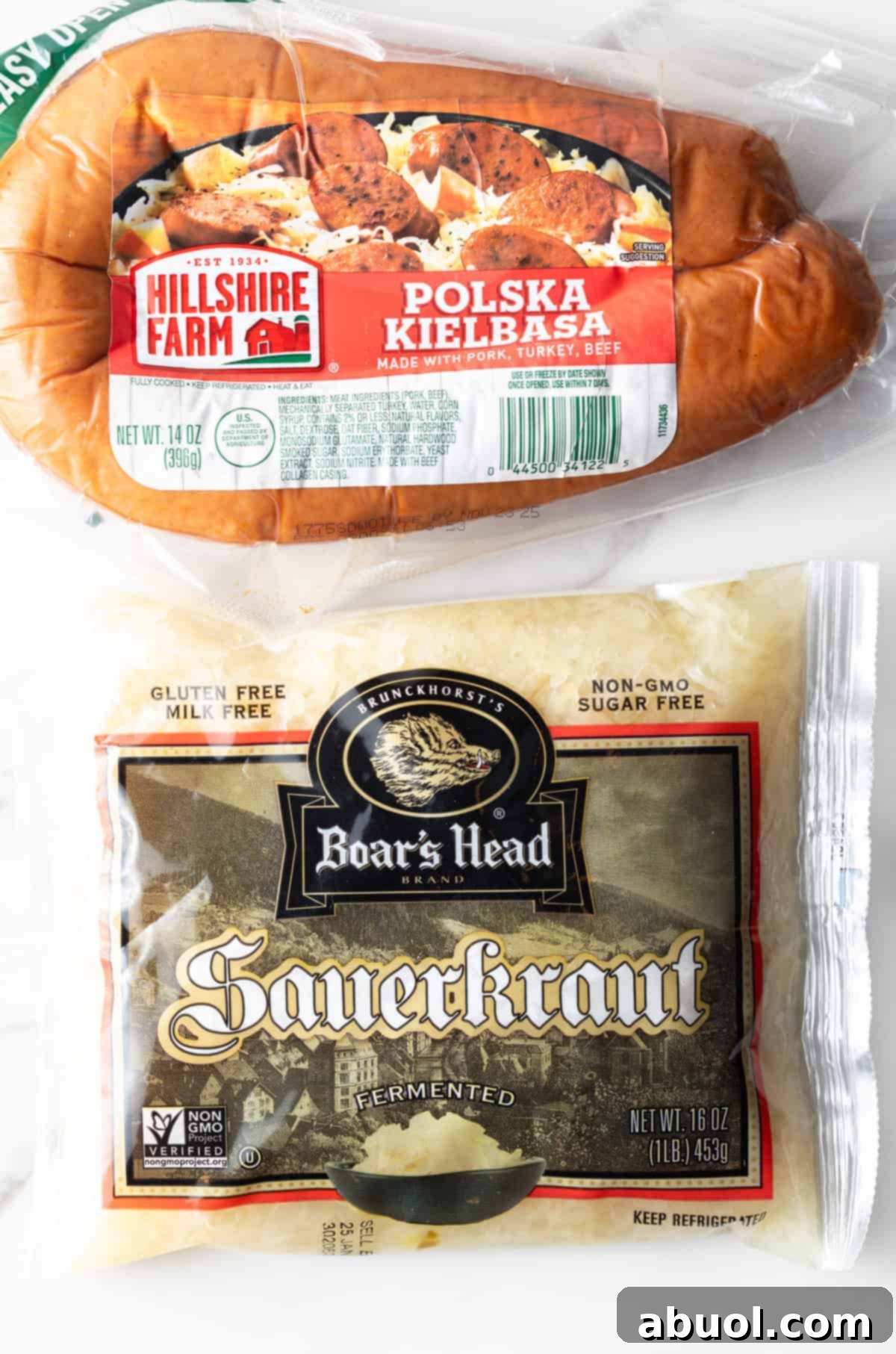 Ingredients: Kielbasa sausage and sauerkraut