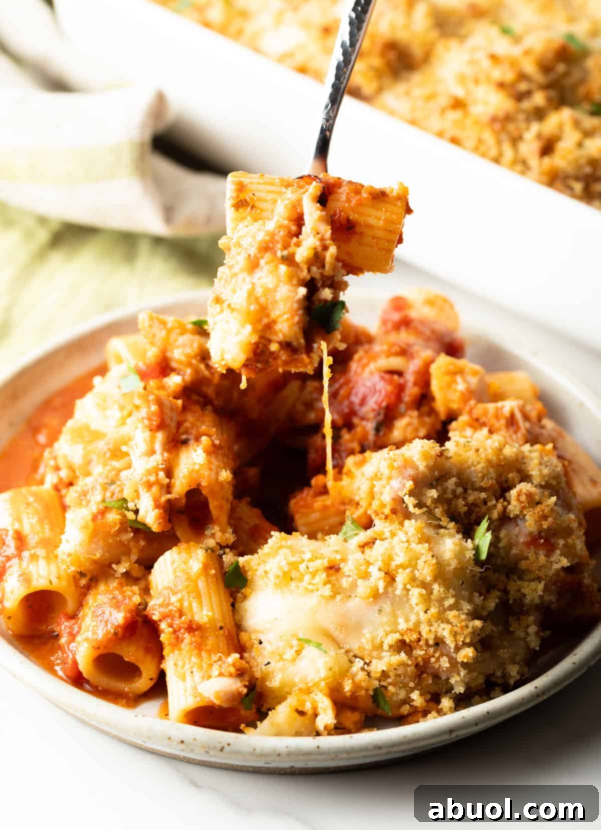 Serving of Chicken Parmesan Casserole on a Plate