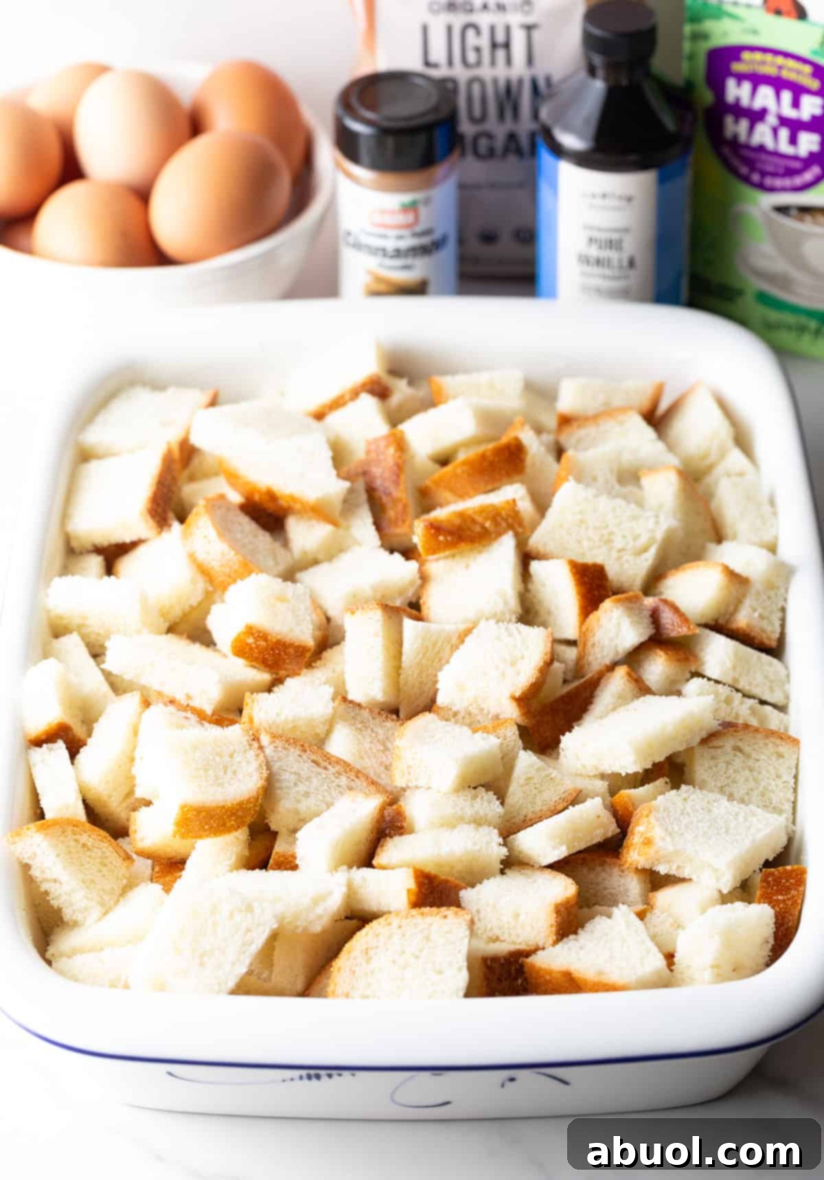 Bread Chunks in Baking Dish