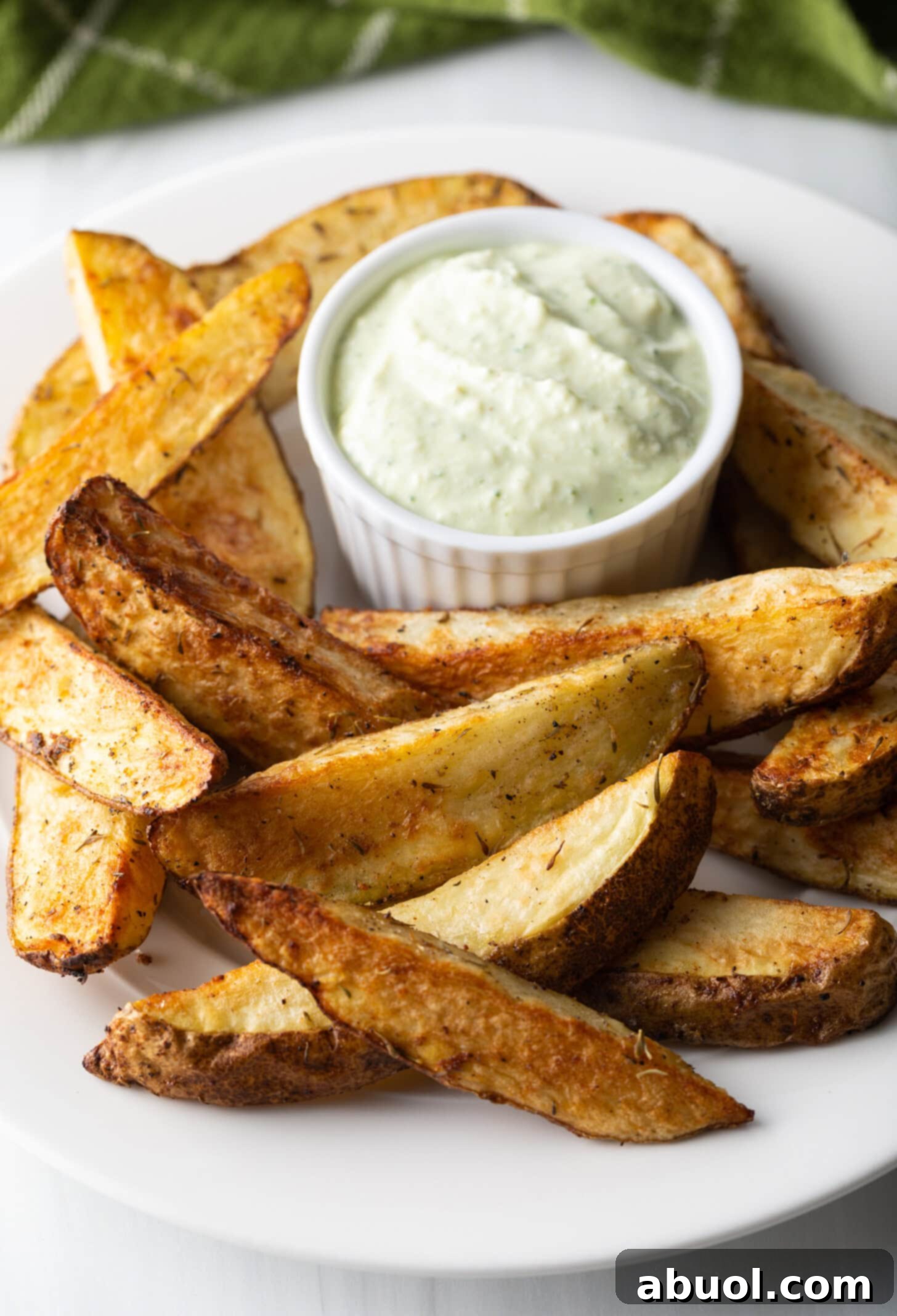 Air Fryer Potato Bites 2 Air Fryer Potato Wedges on a Plate
