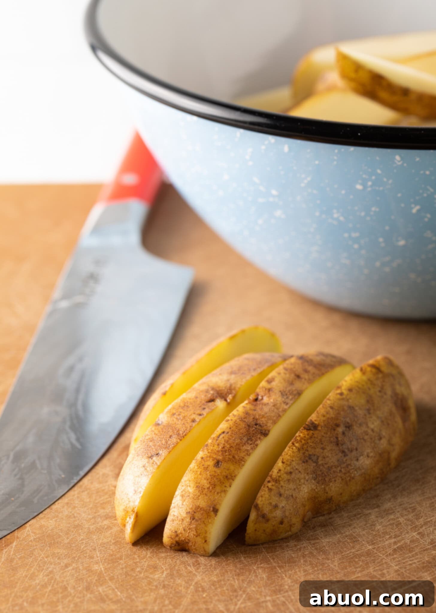 Air Fryer Potato Bites 6 Cutting Potatoes into Wedges