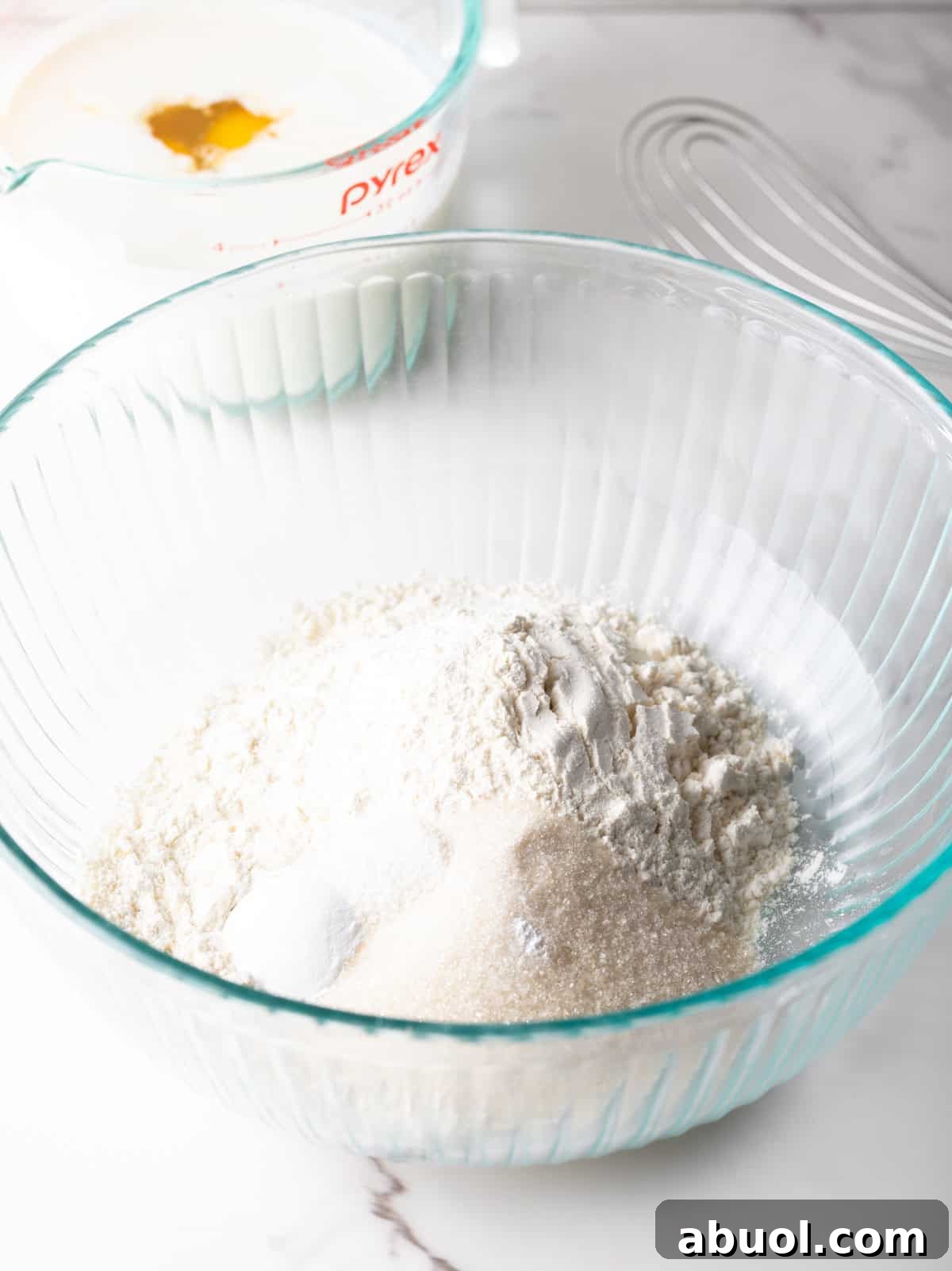 ingredient for buttermilk pancake mix in a large bowl